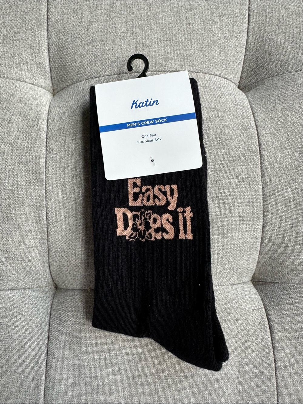 Katin Men's Black Crew Socks with Pink "Easy Does It" Logo